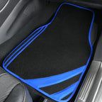CAR PASS Faux Leather Car Mats Blue Edge Waterproof Car Floor Mats Car Carpet Mats 4 Pieces with Double Stitch Line Anti-Slip