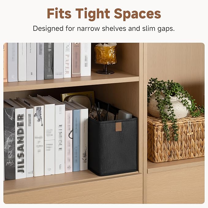 StorageWorks Long Narrow Storage Basket, Collapsible Fabric Storage Bins, Small Baskets for Organizing with PU Handle, Great 