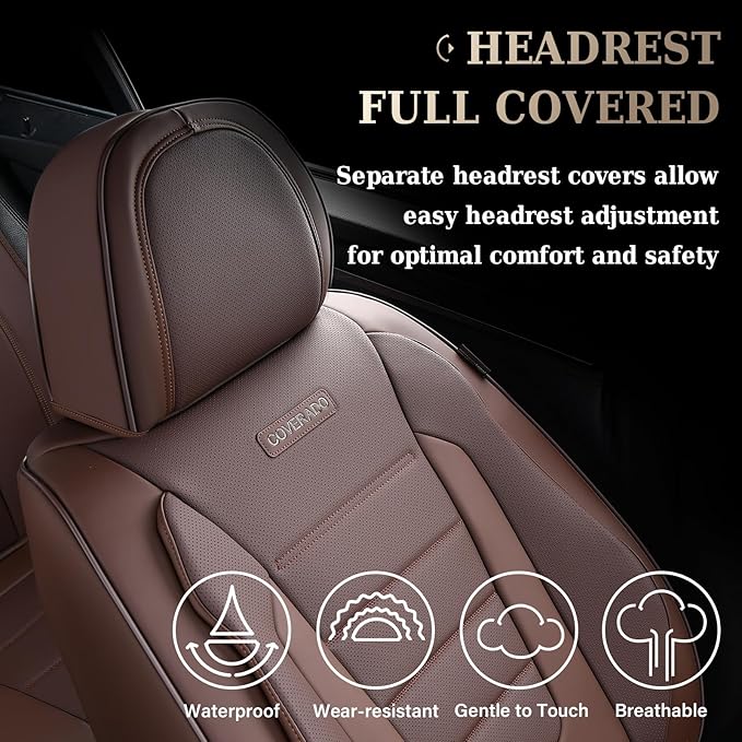 Coverado Car Seat Covers Front, Seat Covers for Cars, Waterproof 2-Pack Car Seat Cushions, Leather Carseat Seat Protectors, U