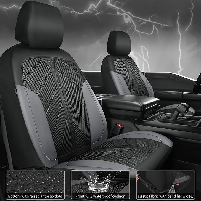 CAR PASS Waterproof Black Gray Car Seat Covers Front Seat Covers Neoprene Wetsuit,All-Weather Non-Slip Durable,Universal Fit 