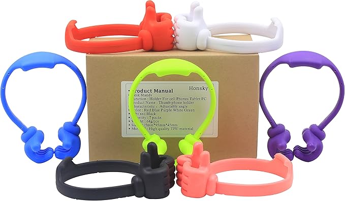 Honsky Thumbs-up Cell Phone Stand, Pack of 7, Universal Flexible Multi-Angle Cute Desk Desktop Phone Holder, Compatible with Android Switch Nintendo Tablet, Assorted Colors, Bundle