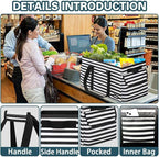 Standing Extra Large Utility Tote Bag with Hard Bottom & Hard Sides, Heavy Duty Reusable Grocery Bags with Handles & 3 Pockets for Shopping, Picnics, Camping, Laundry, Car, Beach Tote Bag