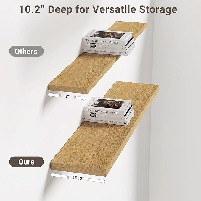 Vivelove 10" Deep Floating Shelves with Invisible Brackets, 36" Wall Shelves for Bathroom Bedroom Kitchen Living Room Laundry