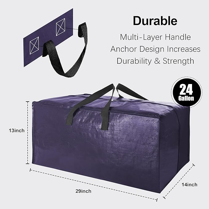 VELVETSURE 6 Pack Heavy Duty Large Moving Bags W/Backpack Straps - Strong Handles & Zippers, Storage Totes, Fold Flat, Altern