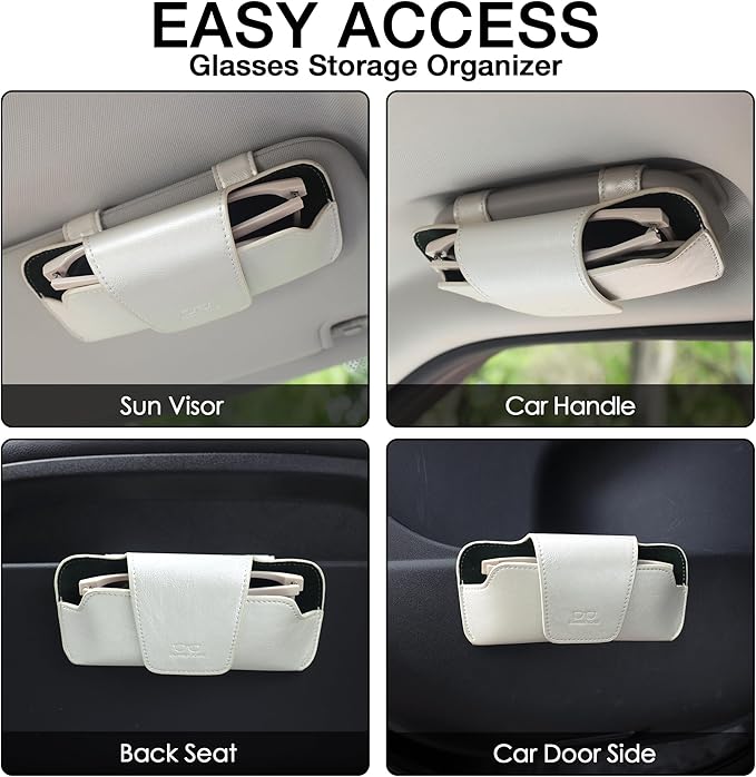 Sunglass Holder for Car Visor, Car Sunglasses Holder Leather, Eyeglasses Holder Glasses Storage Case Visor Accessories