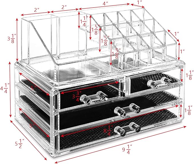 Ikee Design Acrylic Makeup Organizer with 4 Drawers and Removable Top Lipstick Holders, Ideal for Make-up or Accessories,Enha