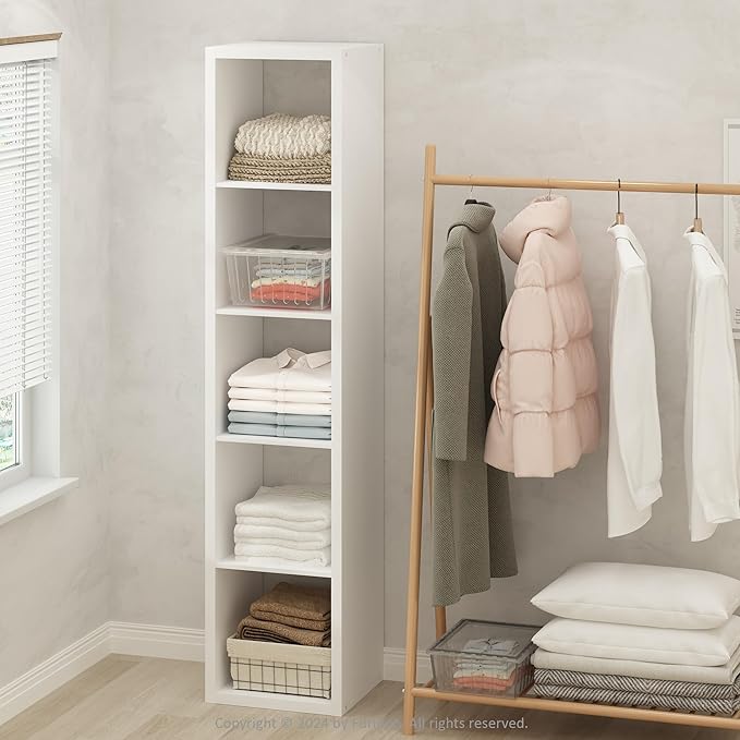 Furinno Cubic Closet Organizers and Storage, 5-Cube Closet Organizer, Open Shelf Closet Storage, Extra Thick Frame for Wardro