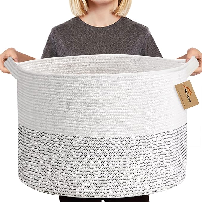 MEGASKET XXXL Large Cotton Rope Blanket Basket for Living Room, Woven Rope Storage Baskets for Organizing, Nursery Kids Toy B