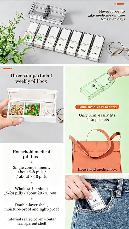 3-Tier Medicine Storage Box Cabinet, Portable Medicine Cabinet with Plastic Handle, Multipurpose Medical Box with 7 Individua