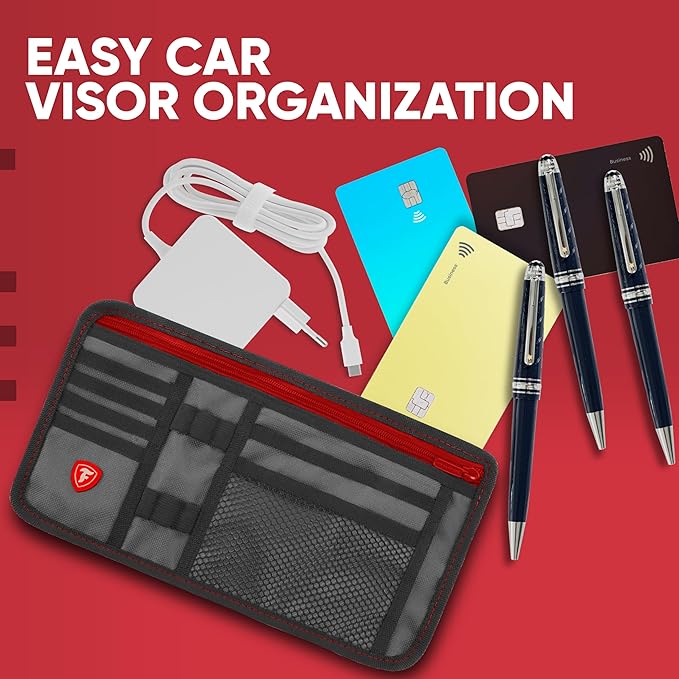 Firestone 2-Pack Car Sun Visor Organizer | 8 Compartment Car & Truck Visor Organizer with Holder & Slots for Sunglasses, License, Registration & More, Charcoal