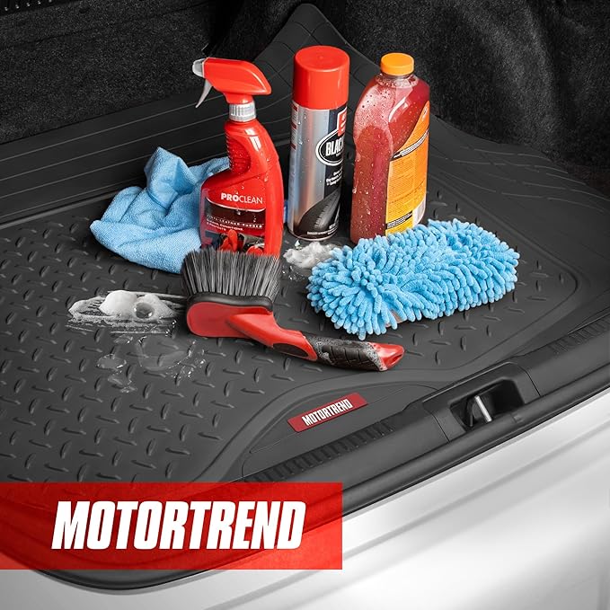 Motor Trend FlexTough™ Heavy Duty Black Rubber Car Floor Mats All Weather & Cargo Liner for SUV Full Set - Universal Trim to Fit Automotive Floor Mat & Trunk Mats for Cars Interior Accessories