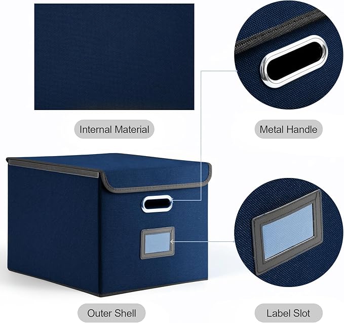 Hleelomi Collapsible File Box with Lid & Plastic Slide - Hanging Document Organizer for Office/Home, 14.96x12.6x10.83 Inch,De