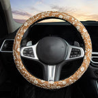 Brown Japanese Style Flower Steering Wheel Cover Auto Embroidery Steering Wheel Protector, Anti-Slip, Breathable, Absorbing Sweat, Universal Car Accessories 14.5–15 inch,Fit for Most Car, Trucks, SUV