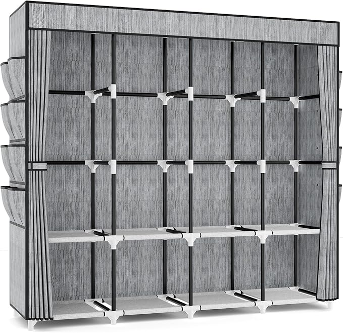 Portable Closet for Hanging Clothes, 67 Inch Wide Portable Wardrobe Closet with Cover, 4 Hanging Rod, Storage Shelves and Sid
