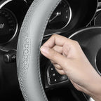 Red Rain Gray Cowhide Steering Wheel Covers Genuine Leather Car Steering Wheel Cover Universal 15inch / Size M Wheel Cover for Car SUV Truck (C-Gray-M)