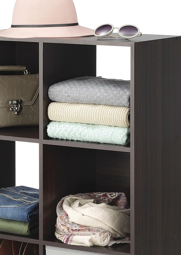 Whitmor 9 Cube Storage Organizer, 3 Tier Stackable Mdf Wood Bookcase, Open Storage Display Bookshelf, Storage Cabinet for Liv