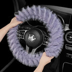 Fuzzy Winter Steering Wheel Covers for Women, Warm Cute Fluffy Car Wheel Cover for F150, Truck, Jeep, Van, Soft Furry Auto Plush Large Car Handle Cover for Cold Weather, 15.2-16in, Purple