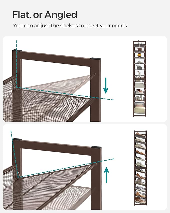 SONGMICS Shoe Rack, 12-Tier Shoe Organizer, Metal Rack for Garage, Set of 2, 6-Tier Stackable Shelf, with Adjustable Flat or 