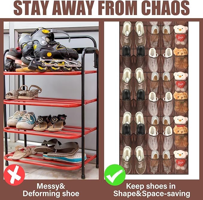 Windyun 40 Over the Door Shoe Organizer Large Breathable Mesh Pockets Hanging Shoe Rack for Closet Brown Behind Door Hanger S