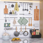 Peg Board, 16”×16”Large Heavy Duty Metal Pegboard Panels with Frame White PegBoard Display 4 Packs Peg Boards for Walls, Disp