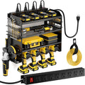 POKIPO Power Tool Organizer Wall Mount with Charging Station,Tool Storage Rack with 8 Outlet Power Strip,Heavy Duty Metal Bat