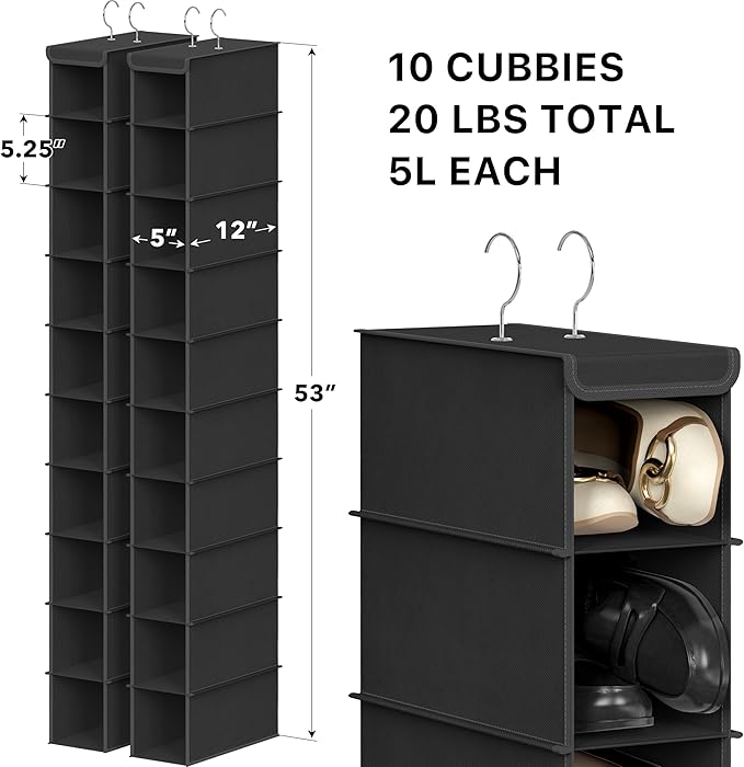 Simple Houseware 2 Pack 10 Shelves Hanging Organizer, Black