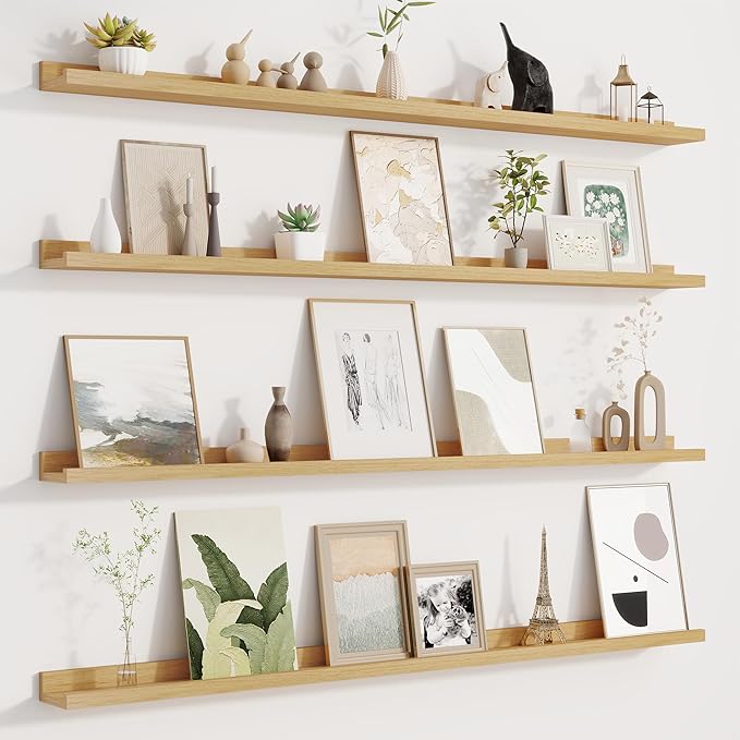 Fun Memories Picture Ledge Shelf for Wall, Floating Shelves Set of 4, 48 Inch Long Nursery Book Shelves for Toys Storage, Kid