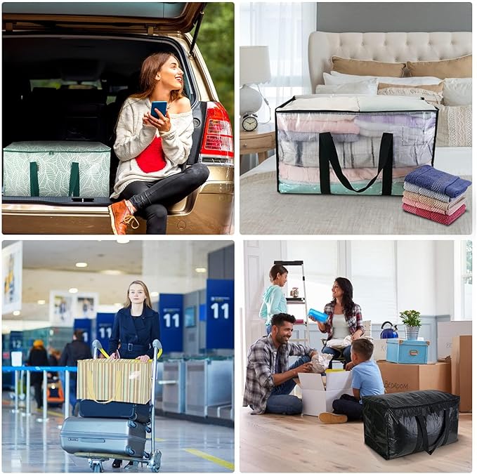 BALEINE 8-Pack Oversized Moving Bags with Reinforced Handles, Heavy-Duty Storage Tote for Clothes, Moving Supplies (Antique F