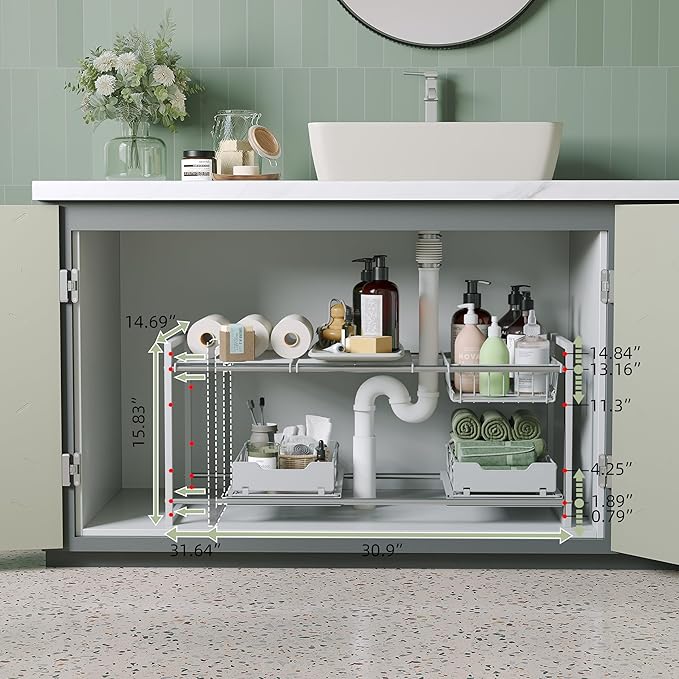 NETEL Under Sink Organizers and Storage,Kitchen Cabinet Organizer,2 Tier Under Sink Expandable Shelves，Bathroom Cabinet Organ