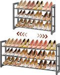 FAVOOSTY 3-Tier Expandable Shoe Rack, Adjustable Shoe Shelf Storage Organizer Space Saving Metal Free Standing Shoe Rack for 
