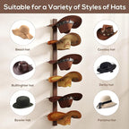 Cowboy Hat Holder, 3-Piece Wall Mount Cowboy Hat Rack for Wall Holds up to 6 Hats – Wooden + Metal Rustic Western DIY Hat Rac