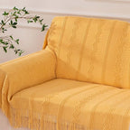 BATTILO HOME Mustard Throw Blanket with Fringe Geometric Bed Yellow Throws Summer Breathable Decorative Large Throw for Couch