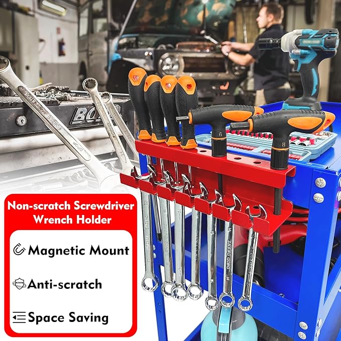 MUTUACTOR Magnetic Wrench Holder Heavy Duty,Anti-scratch Magnetic Mount Screwdriver Holders, 2 Layers Wrench Screw Drivers Ho