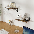 Floating Shelves, 8 Inch Deep Rustic Wood Wall Storage, 16W x 8D Wall Shelves Set of 2, Heavy Duty Metal Brackets, Industrial