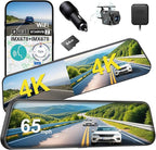 Dual Sony STARVIS 2 IMX678 Sensors 4K+4K Mirror Dash Cam Front and Rear, 12" Smart Rear View Camera with ADAS Blind Spot Detection, Super Night Vision HDR, 5G WiFi GPS, 64GB, 24H Parking