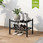 BMOSU 2-Tier Bamboo Small Shoe Rack Premium Stackable Shoe Shelf Storage Organizer for Hallway Closet Living Room Entryway Or
