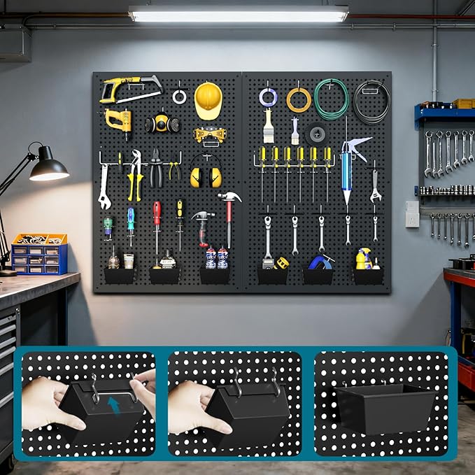 Pegboard kit with Accessories,Includes 2 Pack 16" X 24" Steel Peg Board and 120 PCS Varied Pegboard Accessories,can be Used f