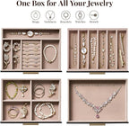 pickpiff Jewelry Box Organizer Case for Women: 4-Layer Jewelry Storage Case with Glass Window, Black Leather with Blush Velve
