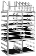 Cq acrylic 4 Pack Clear Makeup Organizer Countertop,Stackable 12 Drawers Skincare Organizer,Cute Skin Care Organizer for Vani