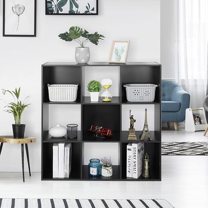 SUPER DEAL 9 Cube Open Shelf Bookcase 3 Tier Bookshelf Wood Cabinet Storage Organizer Display Shelves with 5 Removable Back P