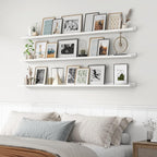 Axeman 72 Inch Floating Shelves | White Picture Ledge Shelf Set of 3 | Rustic Wood Wall Shelves with Lip | 72" White Picture 