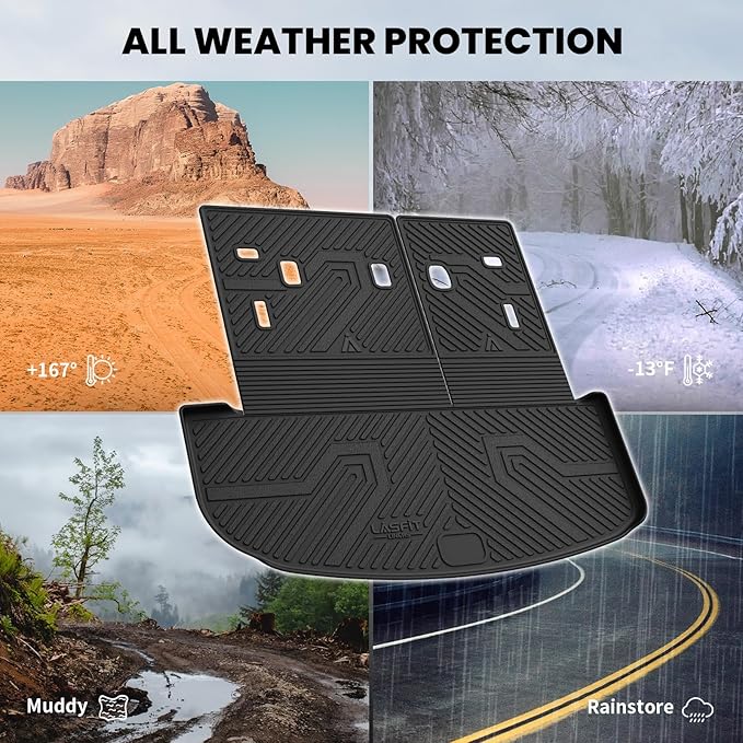 LASFIT Cargo Mat & Backrest Mats for Kia Telluride 2025 2024 2023 2022 2021 2020, All Weather TPE Custom Fit Trunk Mats & Seatback Mats Accessoires for Kia Telluride 2020-2025, Black