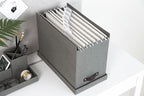 Bigso Box of Sweden File Organiser Storage with Stylish Leather Handle - Scandinavian Look Organiser Box Including 8 Hanging 