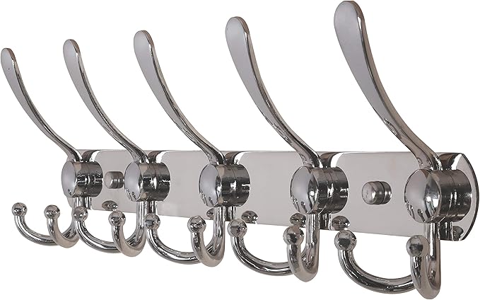 Dseap Coat Rack Wall Mounted - 5 Tri Hooks, Heavy Duty, Stainless Steel, Metal Coat Hook Rail for Coat Hat Towel Purse Robes 