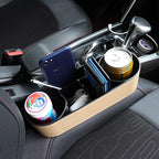 Car Seat Organizer Cup Drink Holders,Multifunctional Gap Filler Storage Box,Insert Organization Helps Reduce Distracted Driving&Holds Phone Mount Mug Bottle Cellphones Coasters Wallet Cards (Beige)