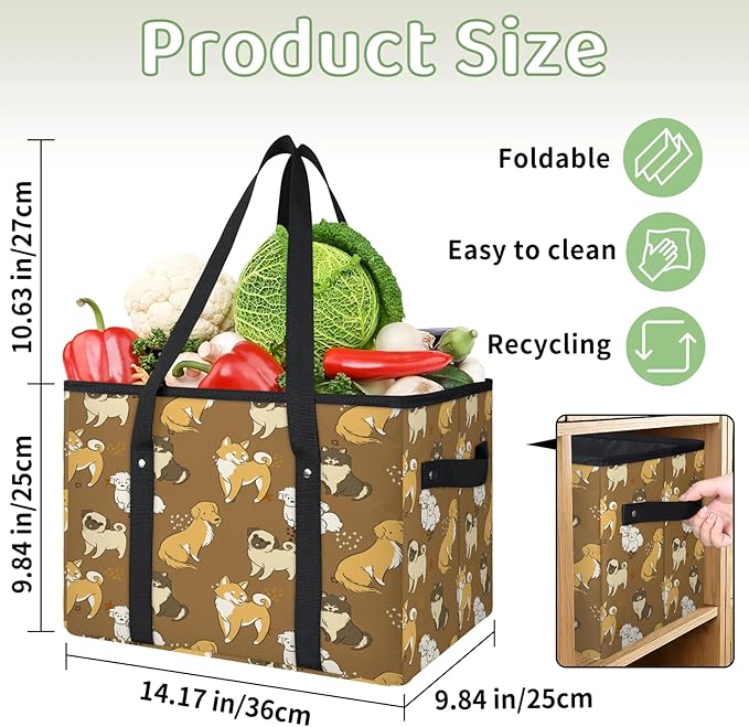 Reusable Grocery Bags Heavy Duty Shopping Bags Foldable Large Tote Bags with Long Handles & Hard Bottom