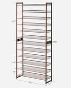 SONGMICS Shoe Rack, 12-Tier Shoe Organizer, Metal Rack for Garage, Set of 2, 6-Tier Stackable Shelf, with Adjustable Flat or 