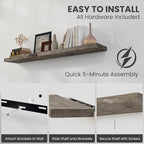 Solid Wood Floating Shelves, 8" Deep Rustic Reclaimed Barnwood Wall Hanging Floating Shelf with Invisible Heavy-Duty Metal Br