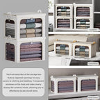 4 Pack Clothes Storage Bins with Metal Frame - 66L Stackable Storage Box with Lid，Foldable Storage Container Organizer for Cl