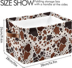 xigua Cow Print Storage Basket Collapsible Storage Bins Waterproof Canvas Storage Basket with Leather Handles for Home Closet